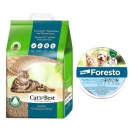 JRS Cat's Best Sensitive 20l żwirek drewniany dla kota + FORESTO Obroża dla kota i psa przeciw kleszczom i pchłom poniżej 8 kg