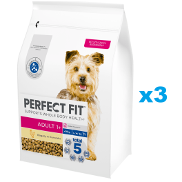 PERFECT FIT Adult 1+ sucha karma pełnoporcjowa dla dorosłych psów małych ras bogata w kurczaka 3x2,6 kg