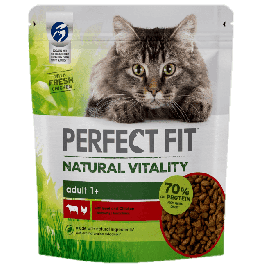 PERFECT FIT Natural Vitality 1+ sucha karma pełnoporcjowa dla dorosłych kotów z wołowiną i kurczakiem 650 g
