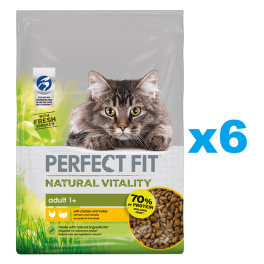 PERFECT FIT Natural Vitality 1+ sucha karma pełnoporcjowa dla dorosłych kotów z kurczakiem i indykiem 6x650 g