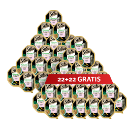 SHEBA Nature’s Collection tacka 44 x 85 g mokra karma pełnoporcjowa dla dorosłych kotów kawałki z łososiem przybranym groszkiem w sosie 22+22 GRATIS