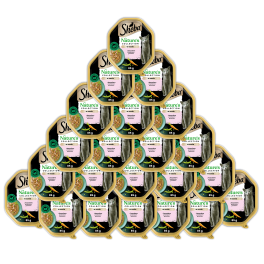 SHEBA Nature’s Collection tacka 22 x 85 g mokra karma pełnoporcjowa dla dorosłych kotów kawałki z łososiem przybranym groszkiem w sosie