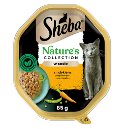 SHEBA Nature’s Collection tacka 85 g mokra karma pełnoporcjowa dla dorosłych kotów kawałki z indykiem przybranym marchewką w sosie