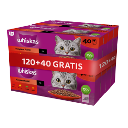 WHISKAS Klasyczne Posiłki mokra karma pełnoporcjowa dla dorosłych kotów w sosie 120x85 g + 40 saszetek GRATIS