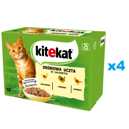 KITEKAT Drobiowa Uczta saszetka 48x85 g mokra karma pełnoporcjowa dla dorosłych kotów z kurczakiem, indykiem i drobiem w galaretce