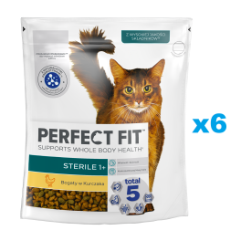 PERFECT FIT Sterile 1+ 6x750 g sucha karma pełnoporcjowa dla dorosłych kotów bogata w kurczaka