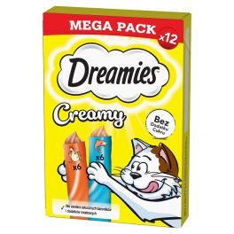 DREAMIES Creamy MEGA PACK karma uzupełniająca z kurczakiem i z łososiem 12x10 g