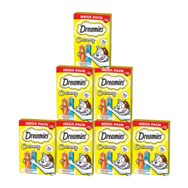 DREAMIES Creamy MEGA PACK karma uzupełniająca z kurczakiem i z łososiem 7 x 12x10 g