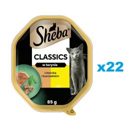 SHEBA Classics tacka 22x85 g mokra karma pełnoporcjowa dla dorosłych kotów z kaczką i kurczakiem w terynie