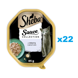 SHEBA Sauce Collection tacka 22x85 g mokra karma pełnoporcjowa dla dorosłych kotów kawałki z cielęciną w sosie