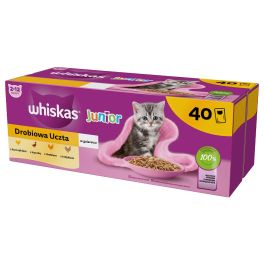 WHISKAS Junior Drobiowa Uczta 40x85g mokra karma z kurczakiem, kaczką, drobiem i indykiem w galaretce dla kociąt