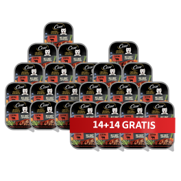 CESAR Natural Goodness Mus tacka 28 x 100 g mokra karma pełnoporcjowa dla dorosłych psów z wołowiną, przybraną fasolką szparagową, marchewką i jagodami 14+14 GRATIS