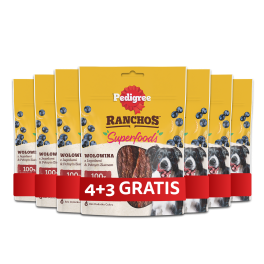 PEDIGREE Ranchos Superfoods z wołowiną, jagodami i pełnym ziarnem 7 x 70g 4+3 GRATIS