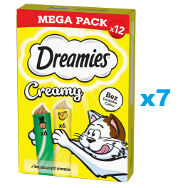 DREAMIES Creamy MEGA PACK karma uzupełniająca z serem i z kocimiętką 84x10 g