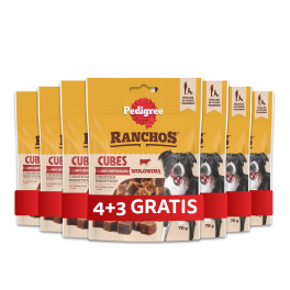 PEDIGREE Ranchos Cubes 7 x 70 g karma uzupełniająca dla dorosłych psów z wołowiną 4+3 GRATIS