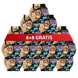 SHEBA Filets z kurczakiem, rybami oceanicznymi i krewetkami w sosie 16 x 60 g mokra karma dla kotów 8+8 GRATIS