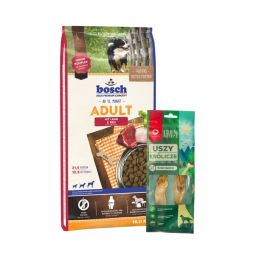 BOSCH Adult jagnięcina i ryż 15 kg + MACED Ucho Królicze 2 szt.