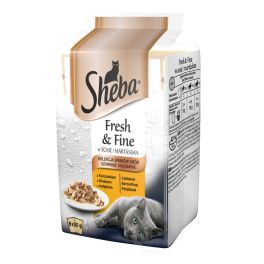 SHEBA Fresh & Fine 6x50g mokra pełnoporcjowa karma dla dorosłych kotów w sosie z kurczakiem, z indykiem