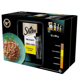SHEBA Delicacy Drobiowe Smaki saszetki 12x85 g mokra karma pełnoporcjowa dla dorosłych kotów w galaretce kawałki z: kaczką, kurczakiem, drobiem, indykiem