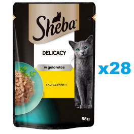 SHEBA Delicacy saszetka 28x85 g mokra karma pełnoporcjowa dla dorosłych kotów kawałki z kurczakiem w galaretce