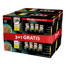SHEBA Selection Select Slices Drobiowe Smaki saszetki 4 x 40x85 g w sosie kawałki z: kaczką, kurczakiem, drobiem, kaczką i indykiem dla dorosłych kotów 3+1 GRATIS