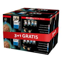 SHEBA Sauce Collection Rybne Smaki saszetki w sosie 4 x 40x85 g z łososiem, białą rybą, tuńczykiem, dorszem 3+1 GRATIS