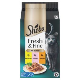 SHEBA Fresh & Fine saszetki 6x50 g mokra karma dla kotów w sosie z kurczakiem, z łososiem, z indykiem
