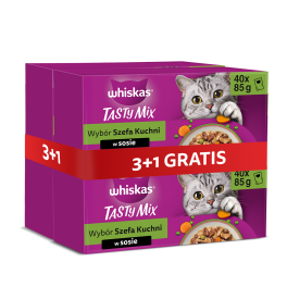 WHISKAS Adult Tasty Mix Wybór Szefa Kuchni 4 x 40x85 g mokra karma pełnoporcjowa dla dorosłych kotów w sosie 3+1 GRATIS