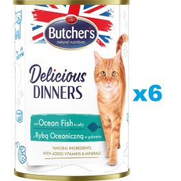 BUTCHER'S Delicious Dinners, karma dla kota, kawałki z rybą morską w galaretce, 6 x 400g