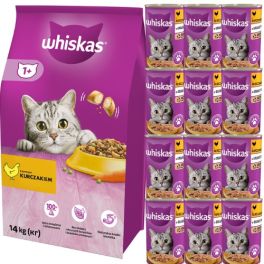 WHISKAS Adult 14kg sucha karma z pysznym kurczakiem + WHISKAS Adult 12x400 g mokra karma z kurczakiem w galaretce