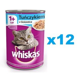 WHISKAS Adult puszka 12x400 g - mokra karma pełnoporcjowa dla dorosłych kotów, kawałki z tuńczykiem w galaretce