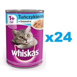 WHISKAS Adult puszka 24x400 g - mokra karma pełnoporcjowa dla dorosłych kotów, kawałki z tuńczykiem w galaretce