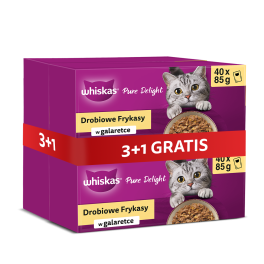 WHISKAS Potrawka Adult 4 x 40x85g Smaki Drobiowe mokra karma dla kotów w galaretce (z kurczakiem, z kaczką, z drobiem, z indykiem) 3+1 GRATIS