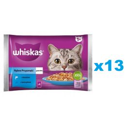 WHISKAS Adult saszetka 52x85g Rybne Przysmaki mokra karma dla dorosłych kotów w galaretce z: łososiem, tuńczykiem