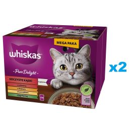 WHISKAS Adult Pure Delight Soczyste Kąski w galaretce 48x85 g kawałki z wołowiną, kurczakiem, jagnięciną, drobiem dla dorosłych kotów