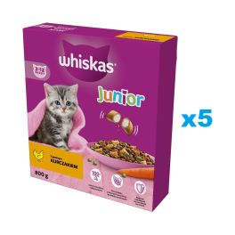WHISKAS Junior 5x800 g sucha karma pełnoporcjowa dla kociąt z pysznym kurczakiem