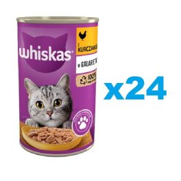 WHISKAS Adult puszka 24x400 g - mokra karma pełnoporcjowa dla dorosłych kotów, kawałki z kurczakiem w galaretce