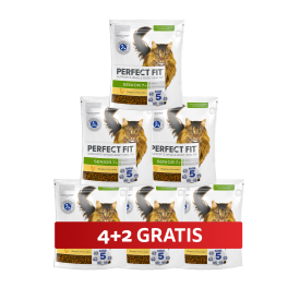 PERFECT FIT Senior 7+ 6 x 750 g sucha karma pełnoporcjowa dla starszych kotów bogata w kurczaka 4+2 GRATIS