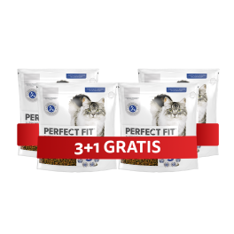 PERFECT FIT Indoor 1+ 4 x 750 g sucha karma pełnoporcjowa dla dorosłych kotów bogata w kurczaka 3+1 GRATIS