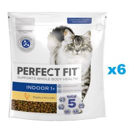 PERFECT FIT Indoor 1+ 6x750 g sucha karma pełnoporcjowa dla dorosłych kotów bogata w kurczaka