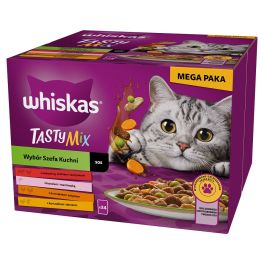 WHISKAS Adult Tasty Mix Wybór Szefa Kuchni Mega Paka saszetki w sosie 24x85g kawałki z wołowiną, łososiem, kurczakiem i indykiem, kurczakiem i dorszem dla dorosłych kotów