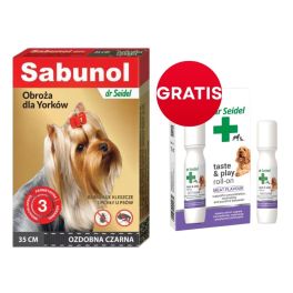 DR SEIDEL Sabunol GPI Obroża przeciw pchłom i kleszczom dla Yorków i psów ras małych 35 cm ozdobna czarna + DR SEIDEL Taste and Play Roll-on 15 ml GRATIS