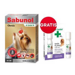 DR SEIDEL Sabunol Obroża odblaskowa dla psów przeciw pchłom i kleszczom 35 cm + DR SEIDEL Taste and Play Roll-on 15 ml GRATIS