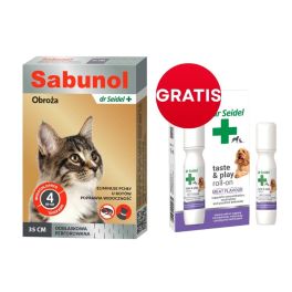 DR SEIDEL Sabunol Obroża odblaskowa dla kota przeciw pchłom 35 cm + DR SEIDEL Taste and Play Roll-on 15 ml GRATIS