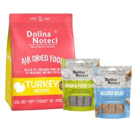 DOLINA NOTECI Superfood Danie z indyka karma suszona 1 kg + Smart Chews Allergy Relief i Brain & Focus Care 2x100 g przysmaki dla psów