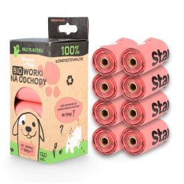 STARCH BAG Kompostowalne BIOworki na odchody 8 x 15 szt różowe