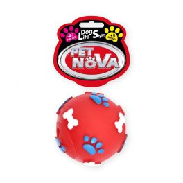 PET NOVA Piłka ze wzorem łapek i kości dla psa 6 cm czerwona