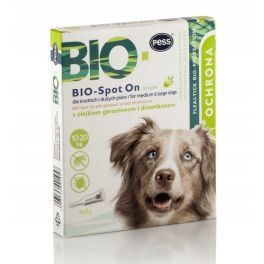 PESS BIO Spot-on krople na kleszcze i pchły dla średnich i dużych psów 4x2 g z olejkiem geraniowym i dimetikonem