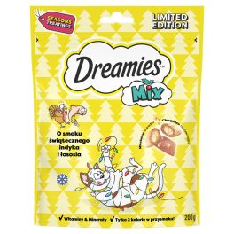 DREAMIES Mix 200g karma uzupełniająca o smaku świątecznego indyka i łososia dla dorosłych kotów i kociąt powyżej 8 tyg.