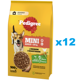 PEDIGREE Adult Mini 12x500 g z drobiem i warzywami sucha karma pełnoporcjowa dla dorosłych psów małych ras